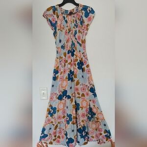 Floral Maxi Dress with Cap Sleeves